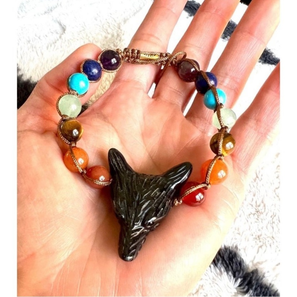LAST ONE! WOLF SPIRIT ANIMAL Obsidian Mala Bracelet - Picture 1 of 14
